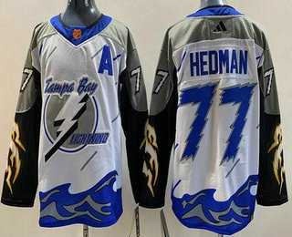 Mens Tampa Bay Lightning #77 Victor Hedman White 2022 Reverse Retro Authentic Jersey->->NHL Jersey